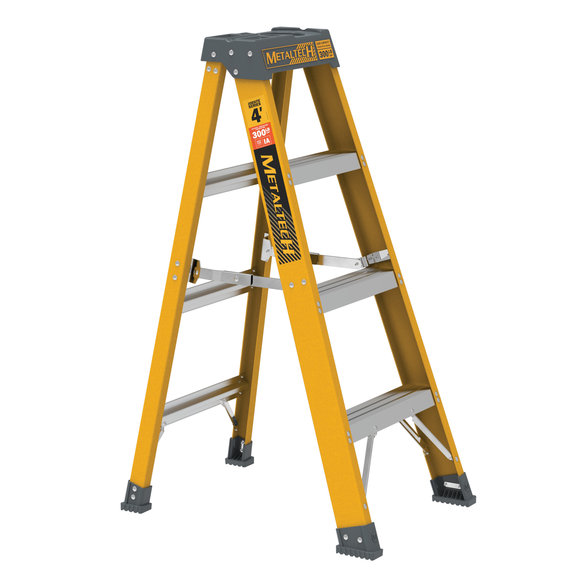 Metaltech Fiberglass Step Ladder — 4ft., 300-Lb. Capacity, Type IA, Non-Conductive, Model# E-SLF4T1A